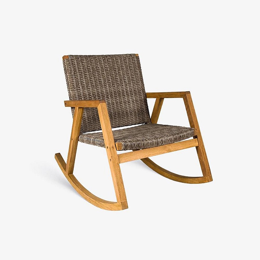 כיסא נדנדה עם בסיס עץ בשילוב ראטן טבעי
